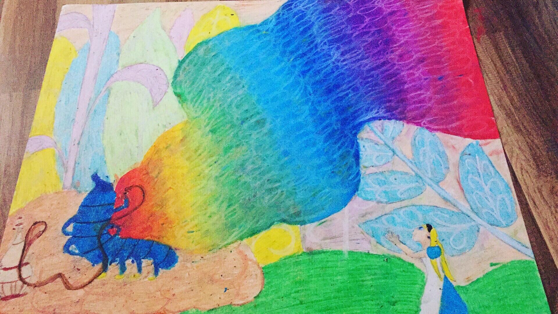 1920x1079 Oc] Kahookah, Oil Pastels, Poster Board. Alice In Wonderland - Watercolor On Poster Board