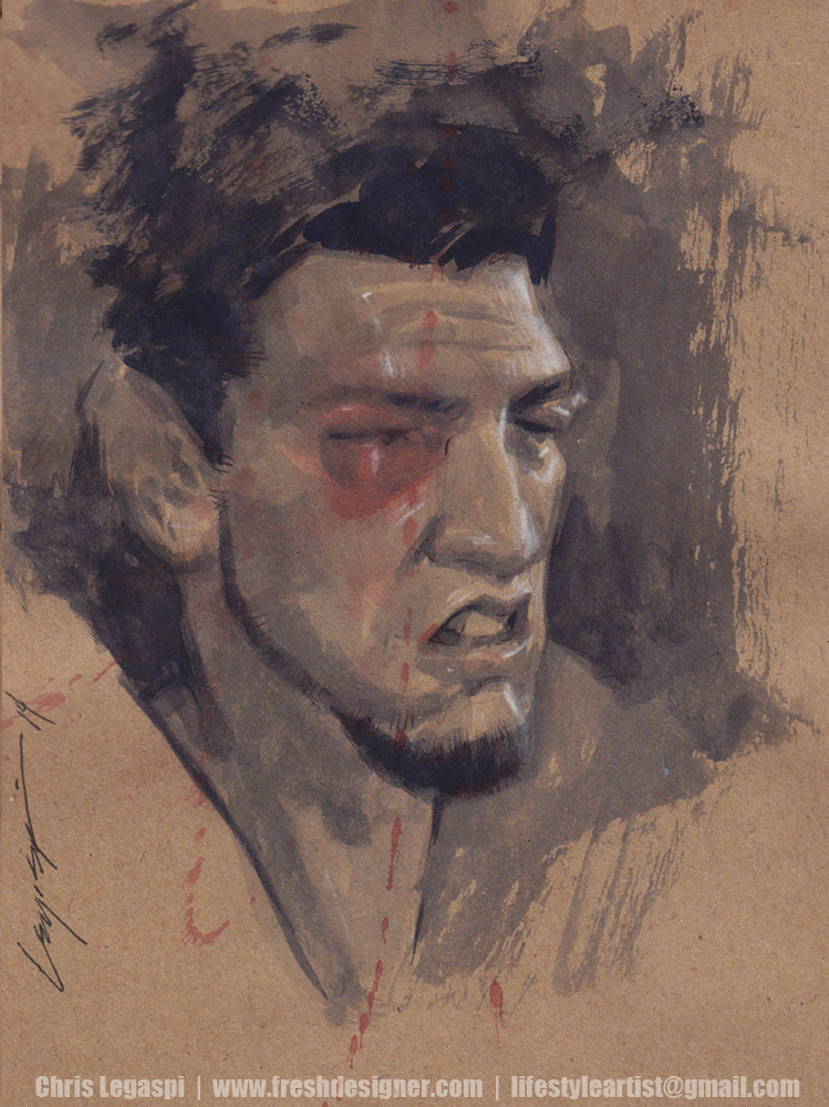 749x1000 Nick Diaz Portrait By Freshdesigner - Watercolor On Toned Paper