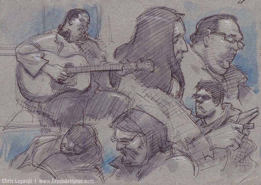 900x639 Chris Legaspi On Twitter Sketching People On La Metro Train - Watercolor On Toned Paper
