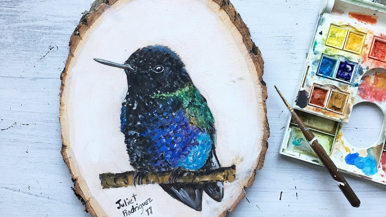 1280x720 Hummingbird Watercolor Painting On Wood Speed Painting - Watercolor On Wood