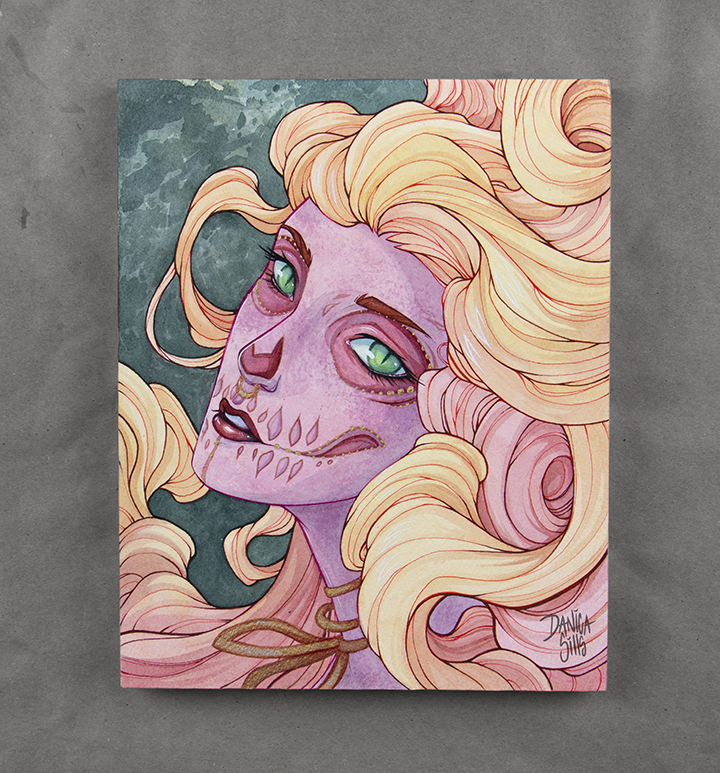 720x773 Rose Original Watercolor Painting On Wood Canvas Danica Sills - Watercolor On Wood