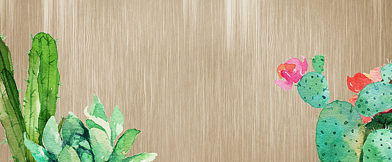 800x332 Watercolor Cactus Wood Background, Small Fresh, Literature And Art - Watercolor On Wood