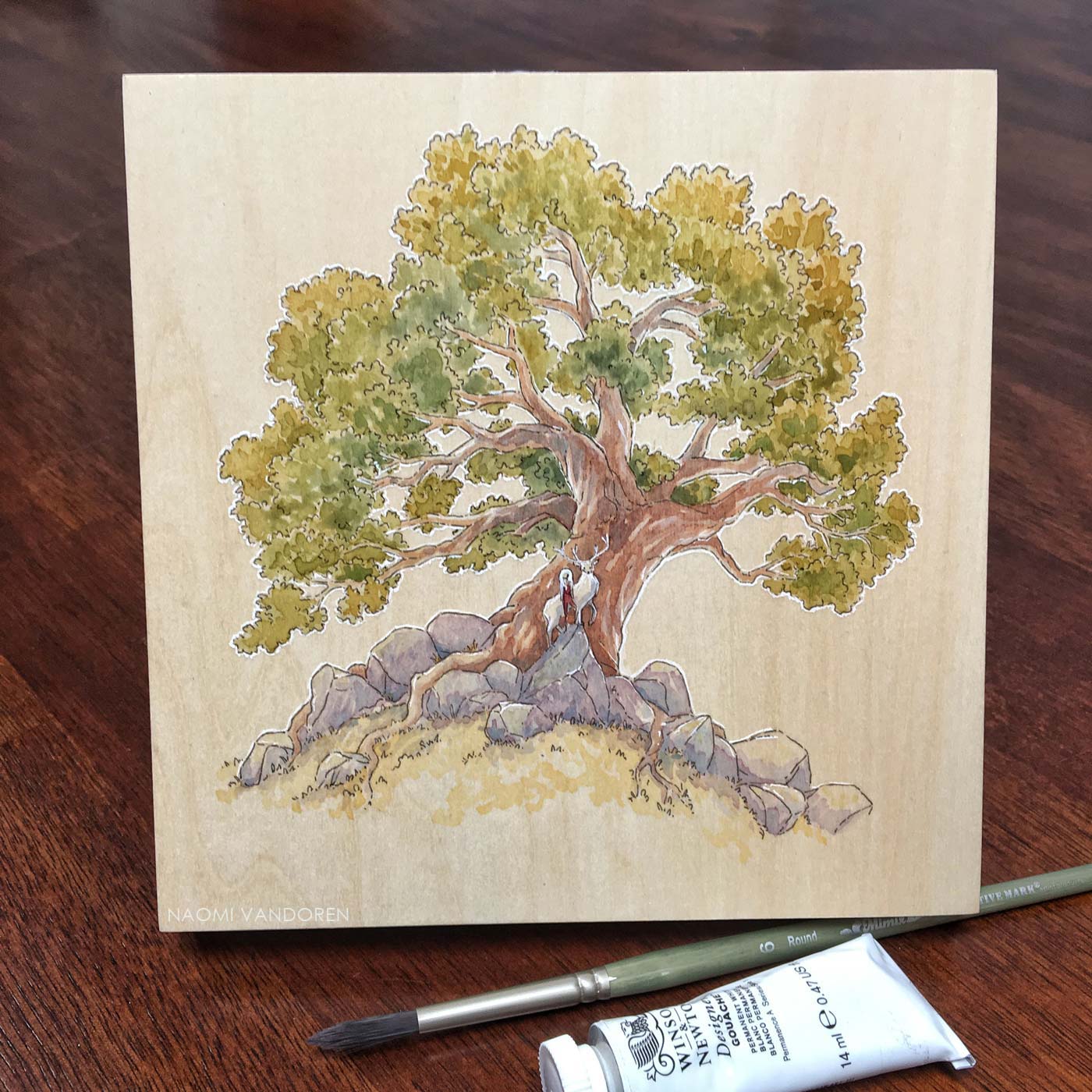 1400x1400 White Hart - Watercolor On Wood