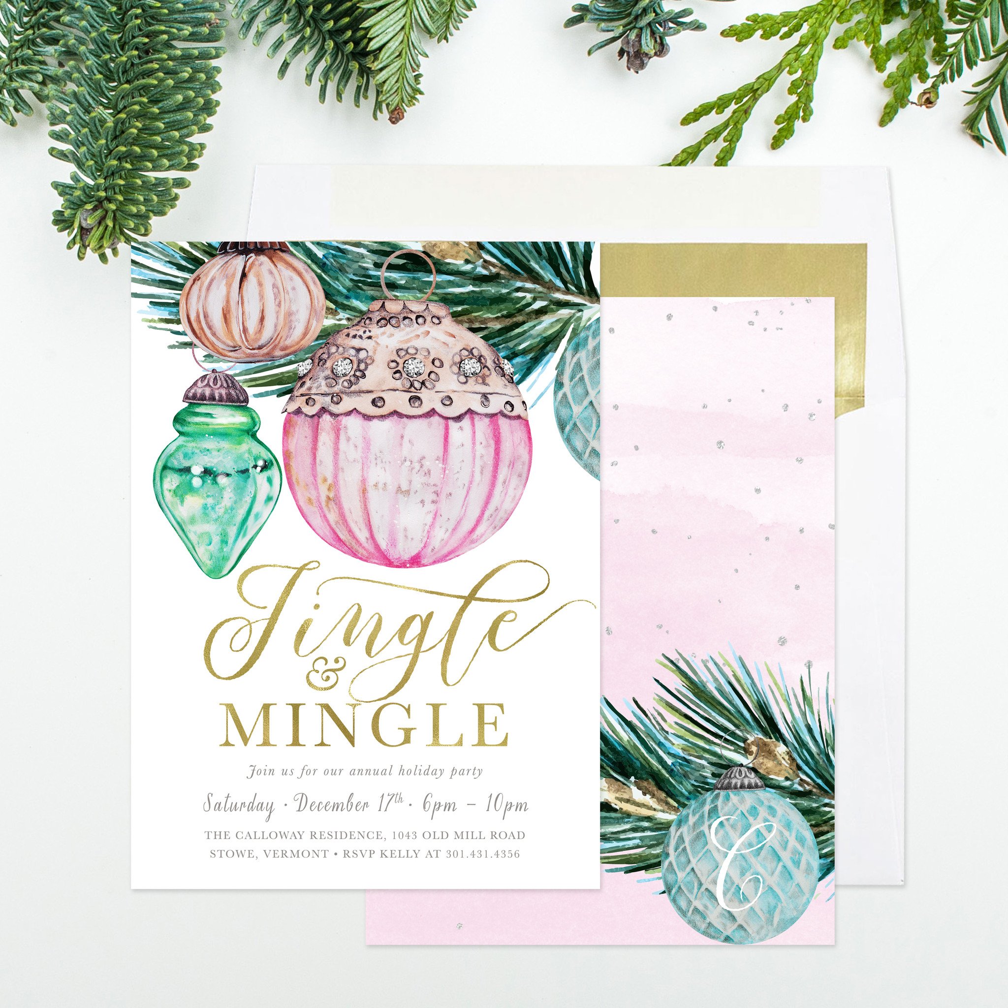 2048x2048 Jingle Amp Mingle Holiday Party Invitation, Vintage Watercolor - Watercolor Ornaments