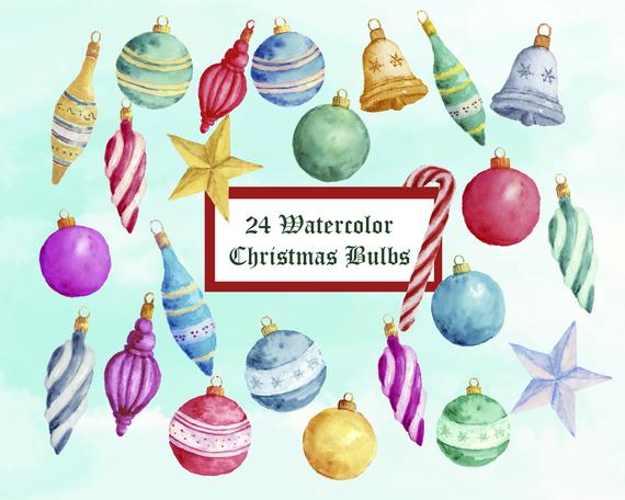 570x456 Watercolor Christmas Bulbs Clipart 24 Christmas Ornaments And Etsy - Watercolor Ornaments