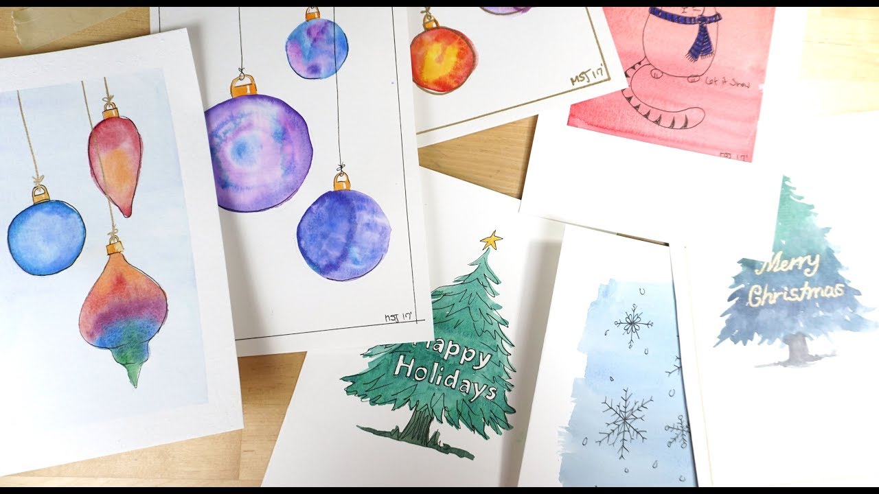1280x720 Watercolor Christmas Cards - Watercolor Ornaments