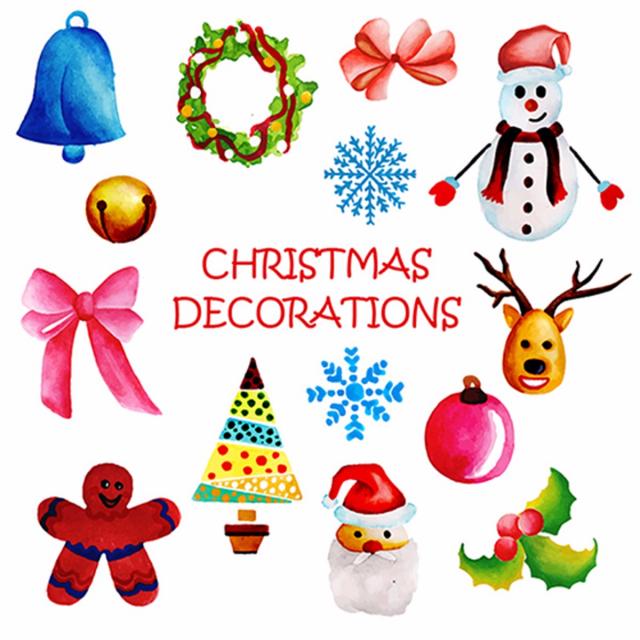 640x640 Watercolor Christmas Ornaments Collection, Watercolor Vector - Watercolor Ornaments