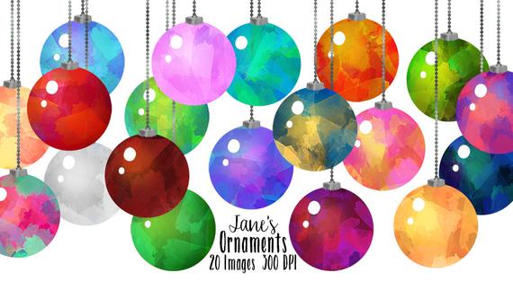 570x313 Watercolor Ornaments Clipart Christmas Clipart Instant Etsy - Watercolor Ornaments