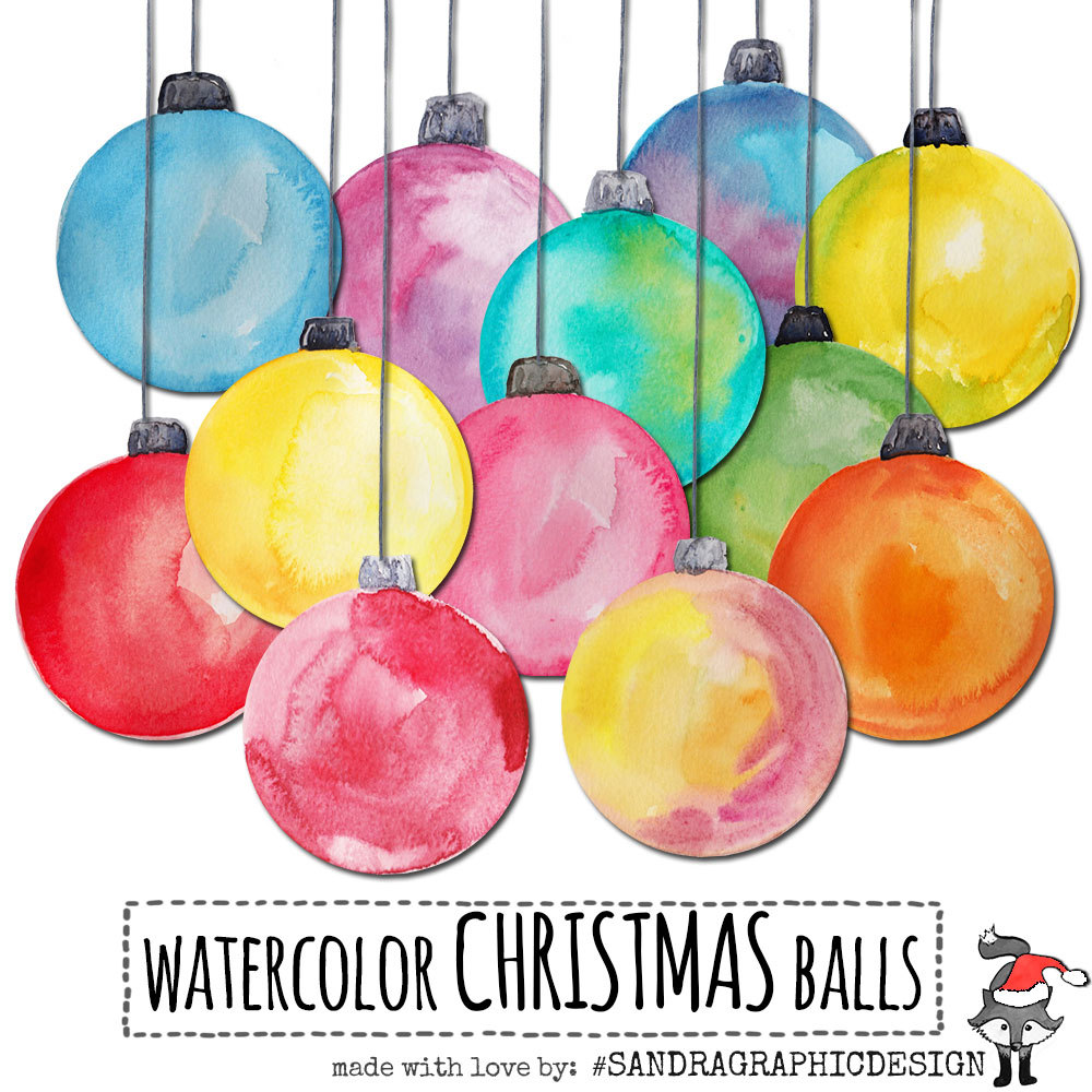 1000x1000 Christmas Clip Art Hand Painted Christmas - Watercolor Ornaments
