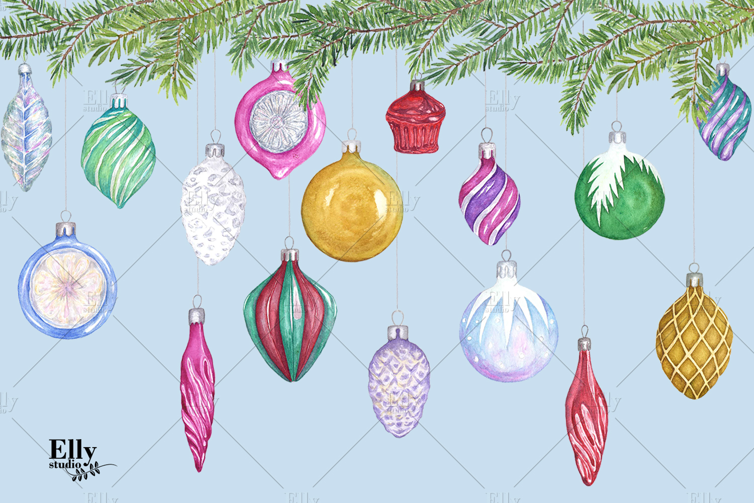 1500x1000 Clip Art Watercolor Christmas Ornaments Design Bundles - Watercolor Ornaments