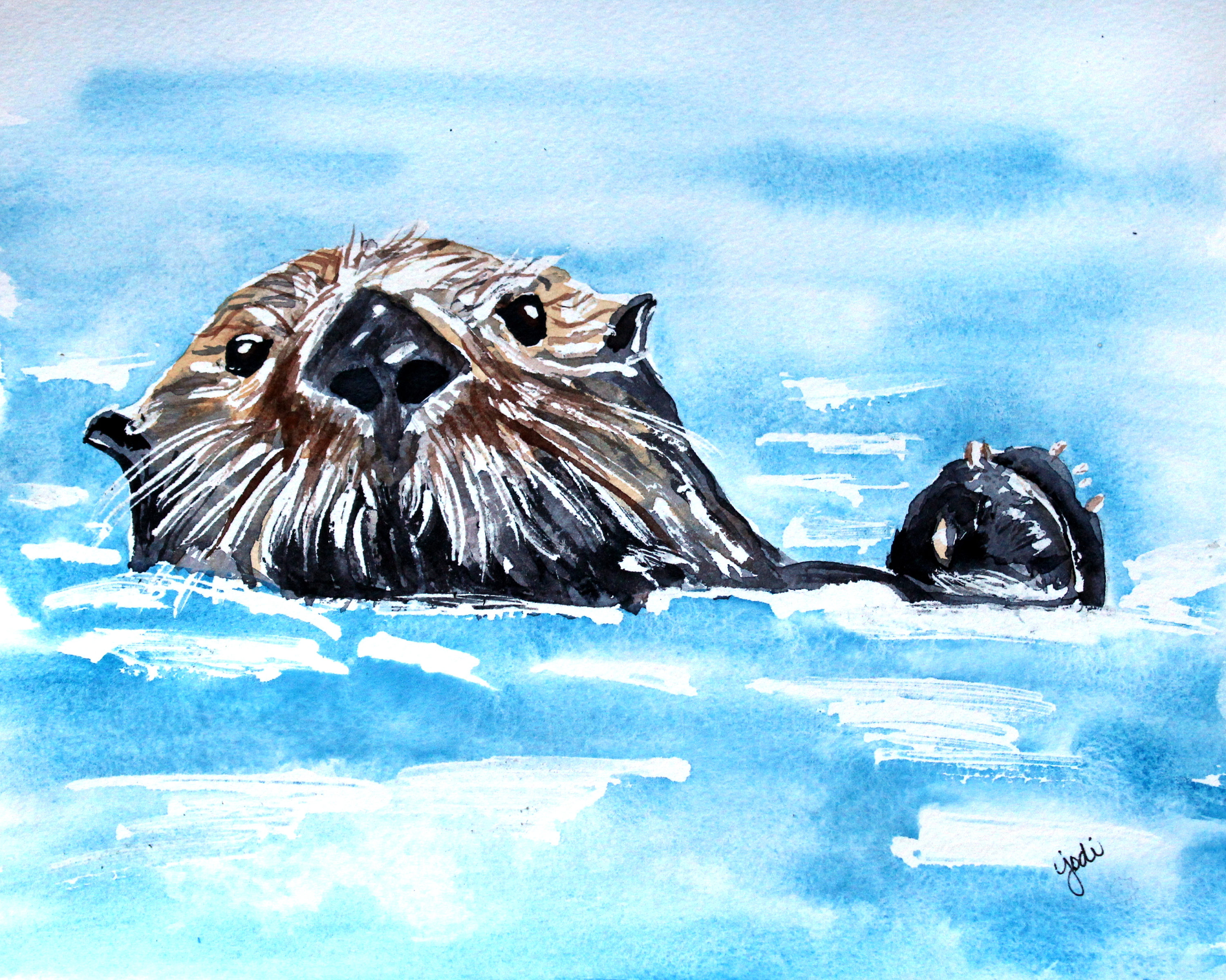 3000x2398 Otter Watercolor Print Of Original Painting Watercolor Otter - Watercolor Otter