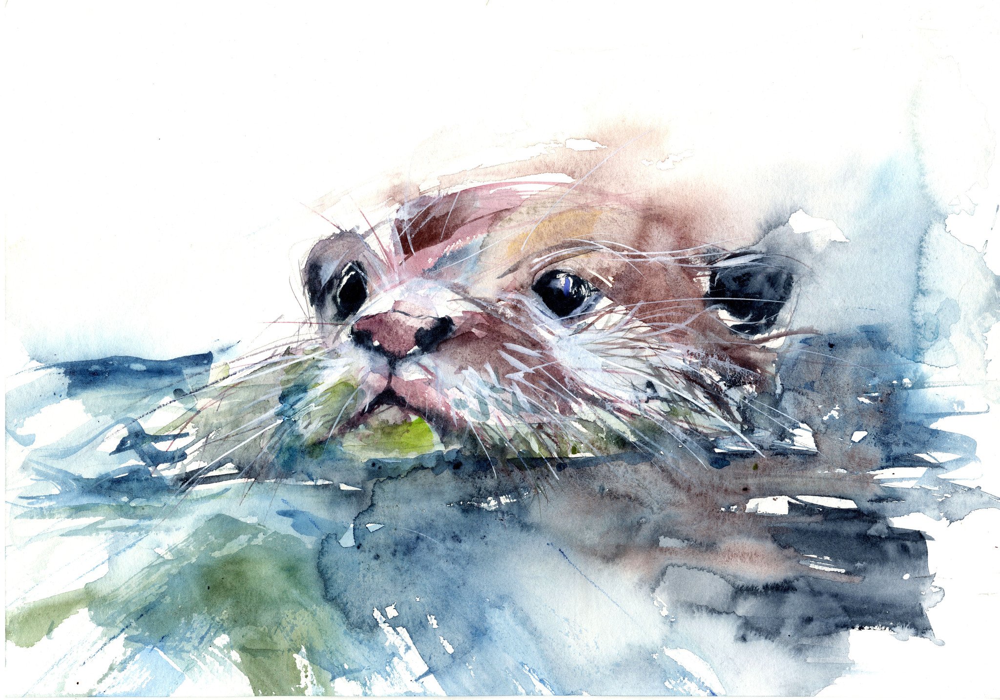 2048x1435 Signed Limited Edition Print Of Original Otter Painting - Watercolor Otter