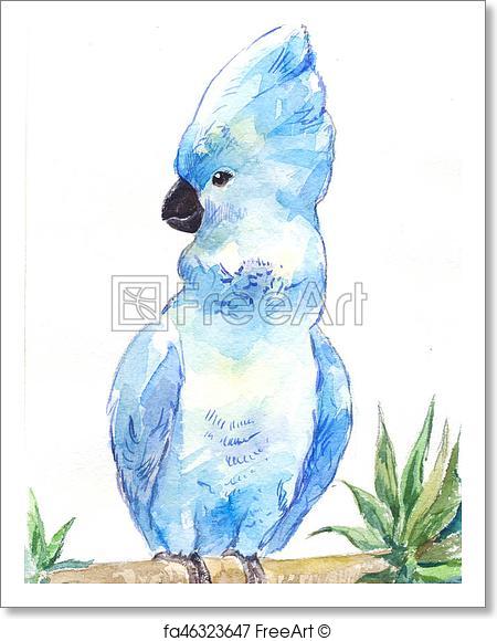 450x580 Free Art Print Of Blue Cockatoo. Watercolor Parrot, Outline By - Watercolor Outline