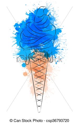 302x470 Vector Illustration Of Cartoon Outline Ice Cream With Watercolor - Watercolor Outline