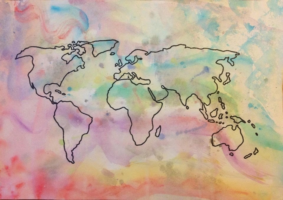 960x679 Deaf Monkey Art Watercolor Art World Map Outline Art Colorful - Watercolor Outline