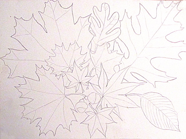615x460 Crayon Resist Fall Leaves Art Lesson - Watercolor Outline Drawings