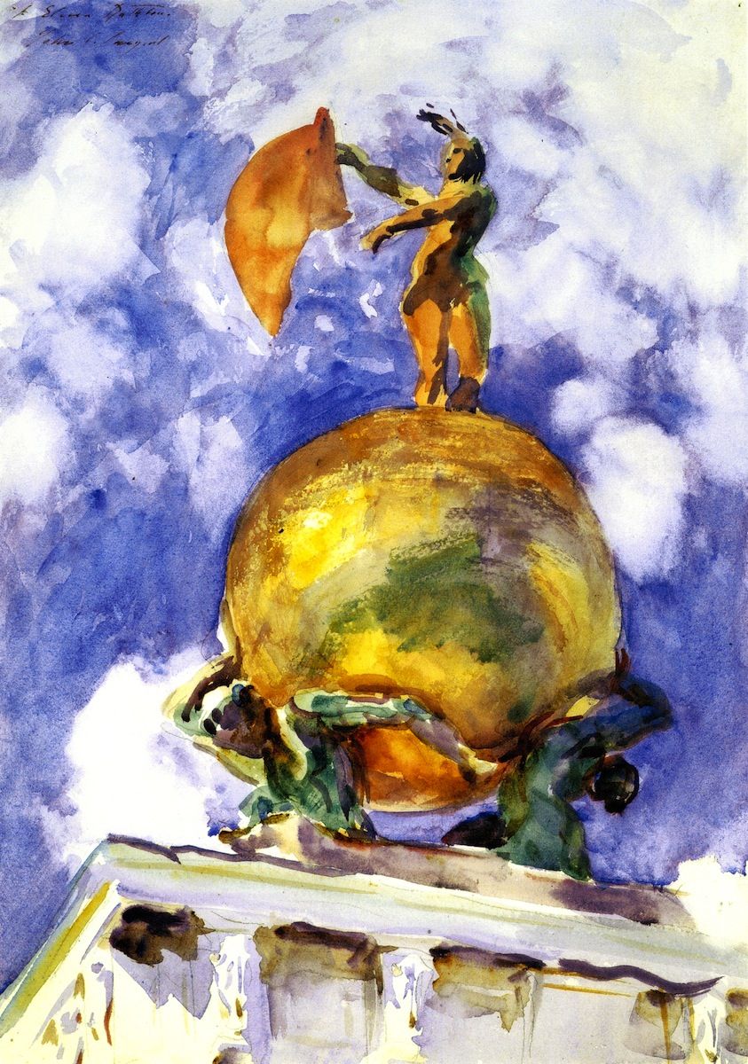 843x1200 John Singer Sargent, The Dogana, Statue Of Fortune, Watercolor - Watercolor Over Pencil