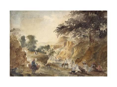 473x355 Landscape With Figures By A River, 1853 - Watercolor Over Pencil