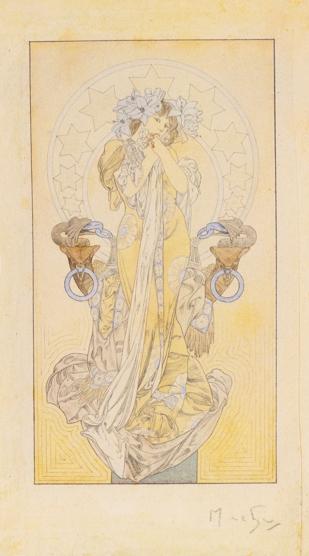 1045x1878 Alphonse Mucha - Watercolor Over Pencil