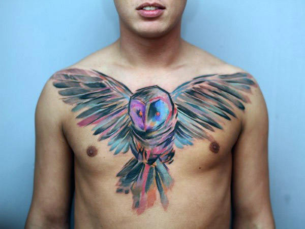 600x452 60 Barn Owl Tattoo Designs For Men - Watercolor Owl Tattoo