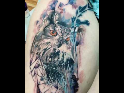 480x360 Abstract Watercolor Owl Tattoo - Watercolor Owl Tattoo