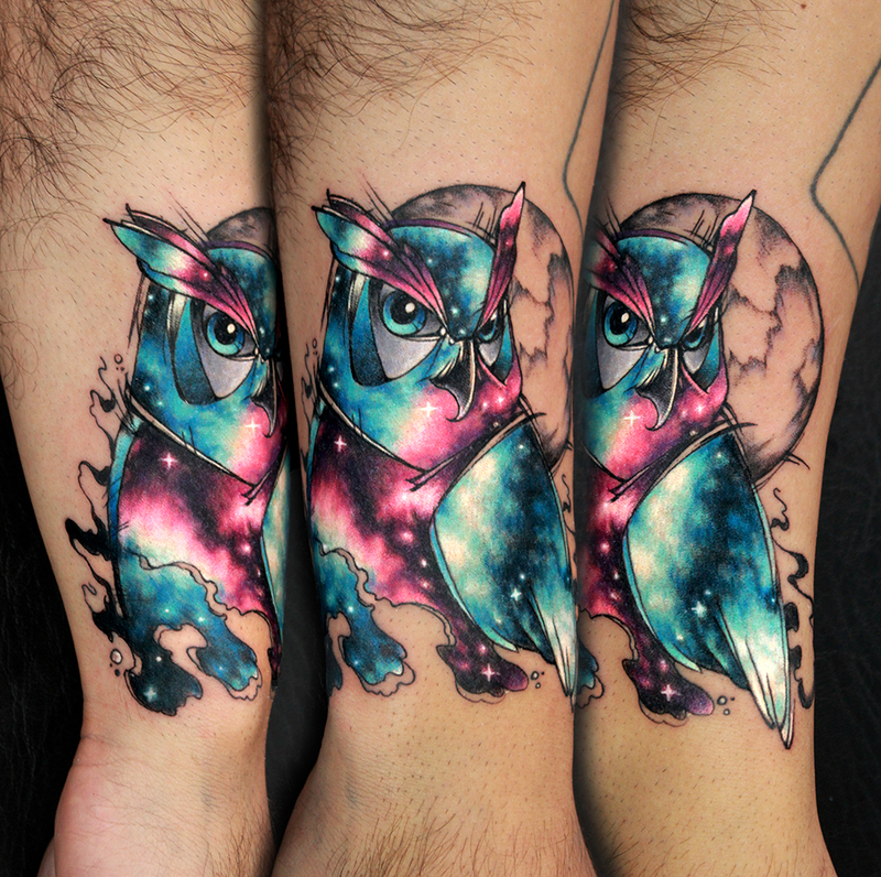 800x796 Galaxy Watercolor Owl. - Watercolor Owl Tattoo
