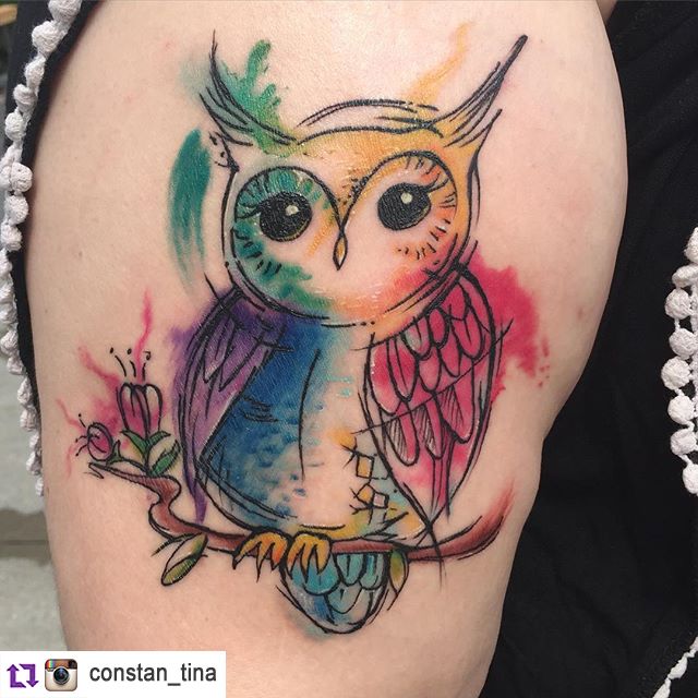 640x640 Owl Watercolour Tattoo Tattoos And Piercings Owl - Watercolor Owl Tattoo