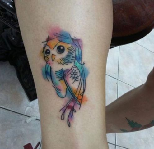 495x480 Picture Of Watercolor Owl Tattoo - Watercolor Owl Tattoo