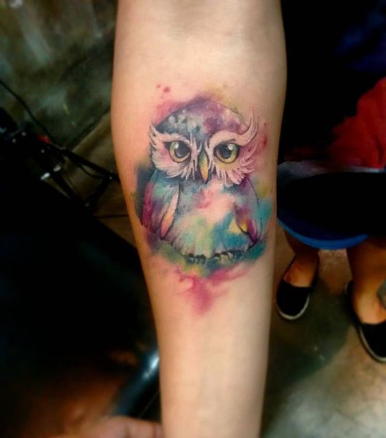 564x640 The Cutest Watercolor Owl Tattoo Ever! Tattoos - Watercolor Owl Tattoo