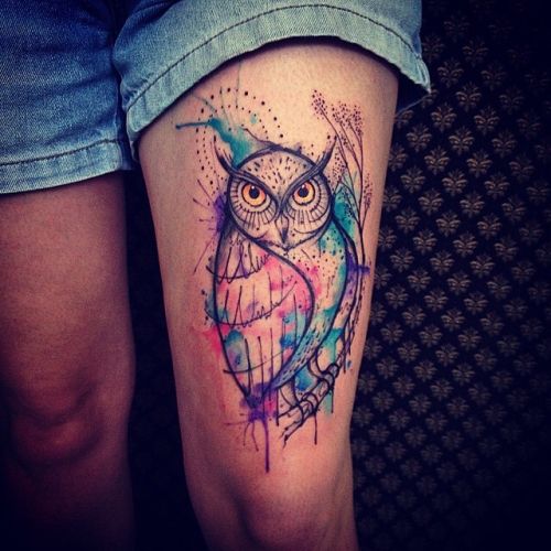 500x500 150 Meaningful Owl Tattoos (Ultimate Guide, October 2018) - Watercolor Owl Tattoo