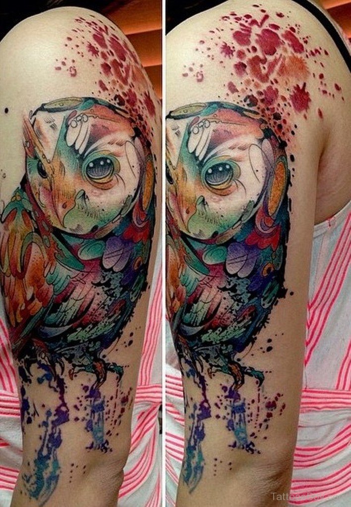 708x1024 Watercolor Owl Tattoo On Half Sleeve Tattoo Designs, Tattoo Pictures - Watercolor Owl Tattoo