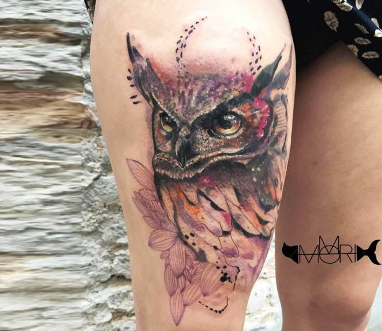 750x650 Watercolor Owl Tattoo By Momori Tattoo Post 14897 - Watercolor Owl Tattoo
