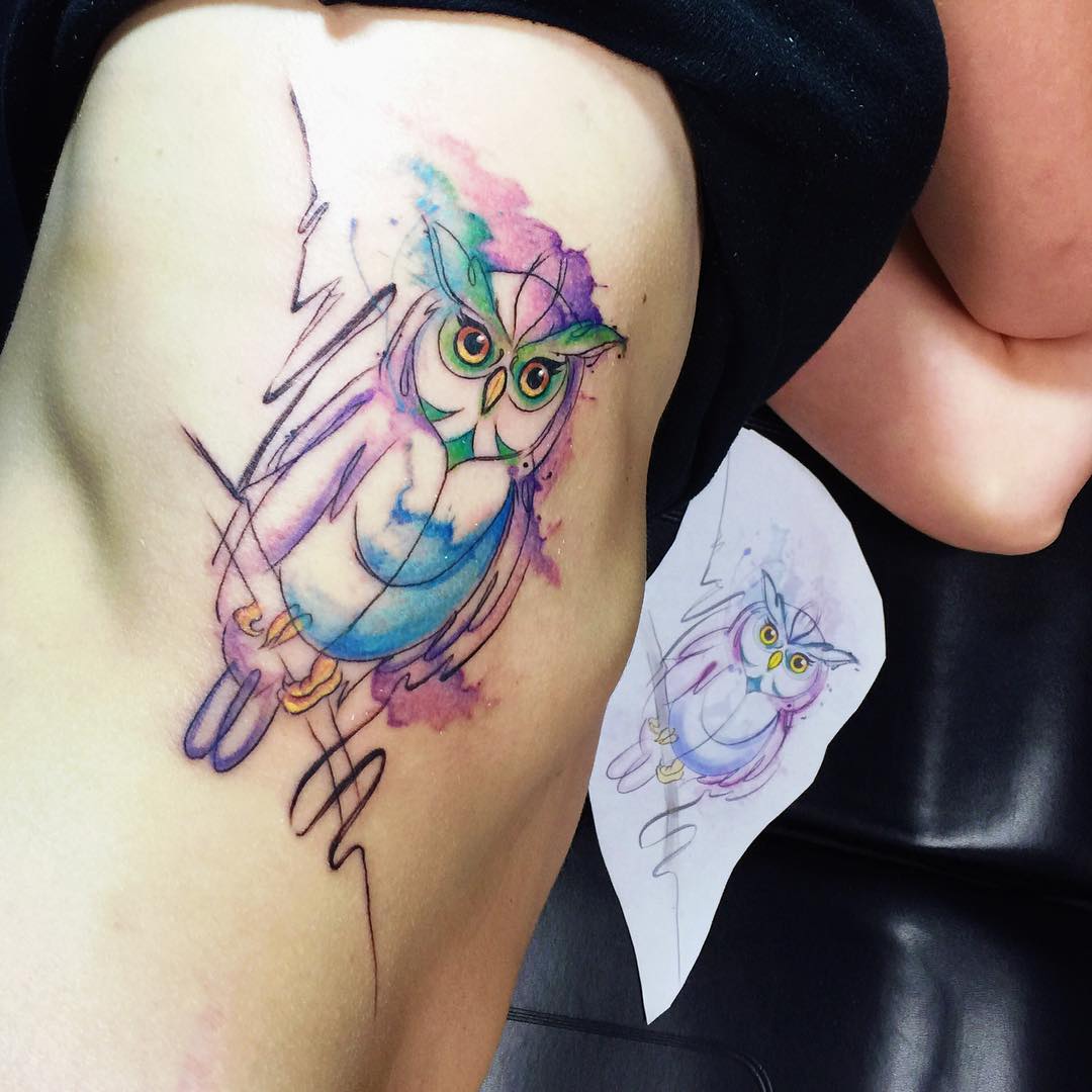 1080x1080 Watercolor Owl Tattoo Watercolor Owl Tattoo By Rowell Alfelor - Watercolor Owl Tattoo