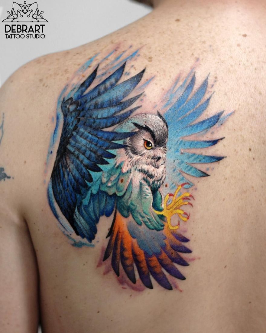 880x1100 Watercolor Owl Tattoo By Deborah Genchi - Watercolor Owl Tattoo