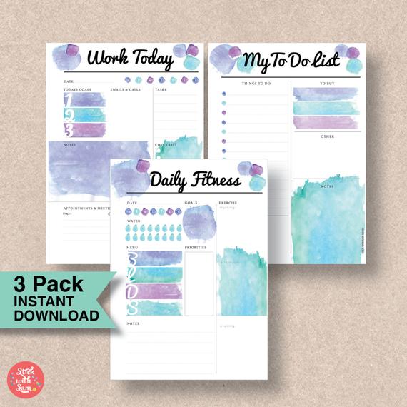 570x570 Printable Insert A5 Daily Planner Watercolor Pack Work Etsy - Watercolor Pack