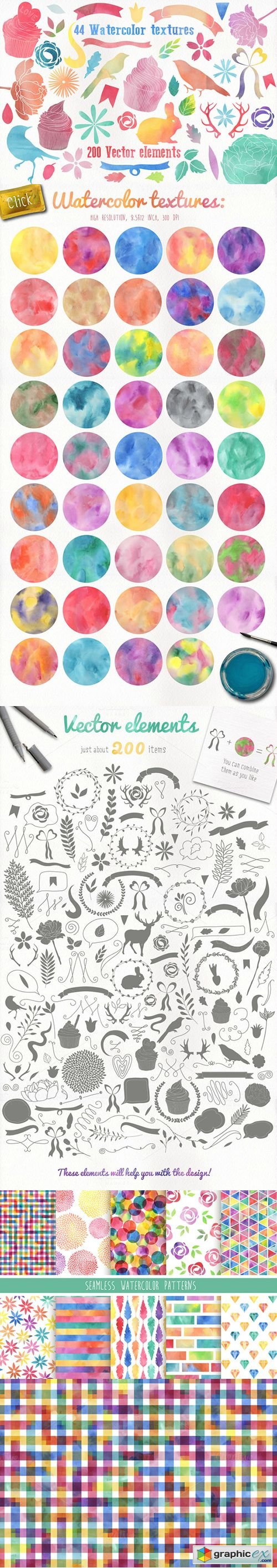 500x2827 Watercolor Pack + Bonus Free Download Vector Stock Image - Watercolor Pack