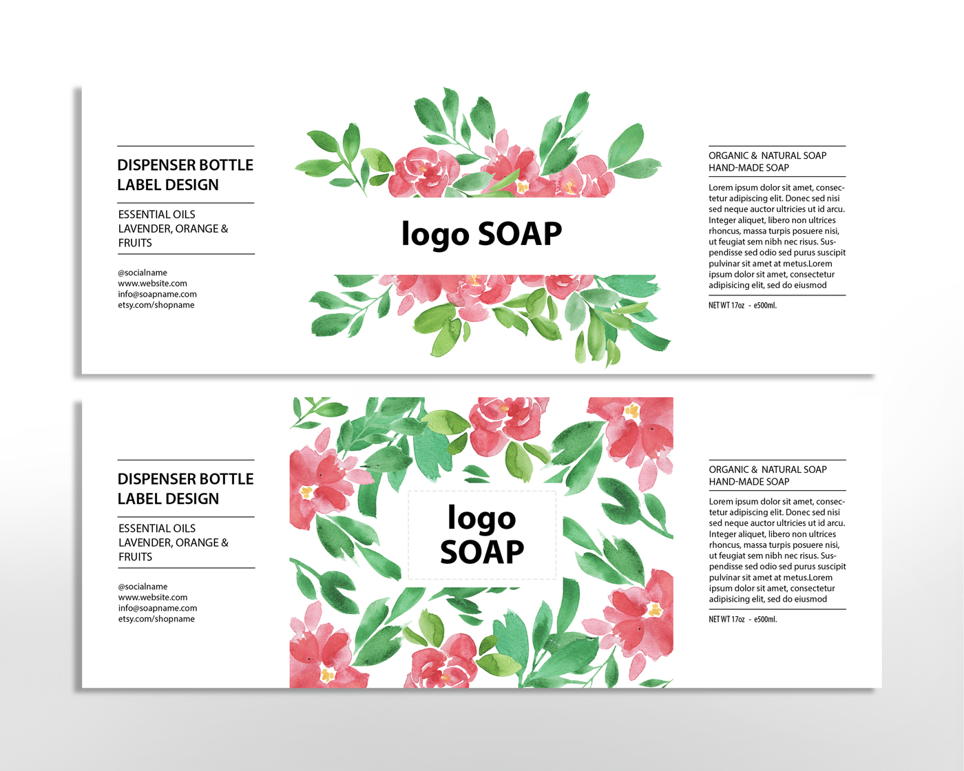 1400x1120 Soap Label Design, Cosmetic Label Template, Product Packaging - Watercolor Packaging