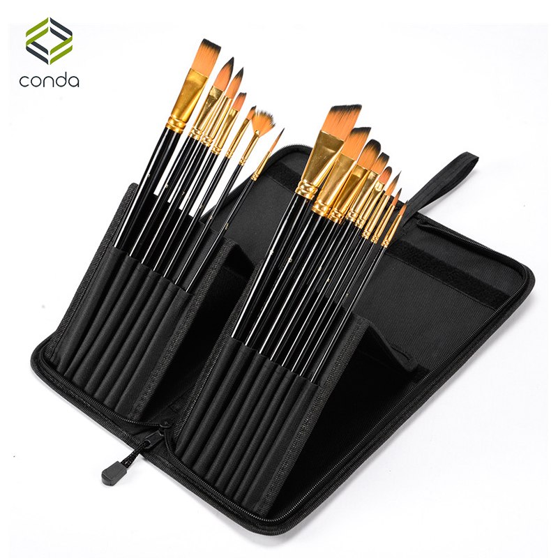 800x800 Conda Art 15pcs Paint Brush Set With Carrying Black Case For - Watercolor Paint Brush Set
