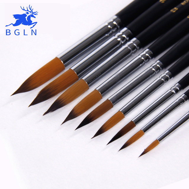 640x640 Bgln 9pcs Long Handle Nylon Watercolor Paint Brushes Gouache - Watercolor Paint Brushes