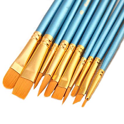 425x425 1 Set Of 10 Pieces Synthetic Hair Paint Brushes, Blue - Watercolor Paint Brushes