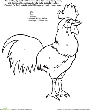 301x367 Watercolor Paint By Number Rooster Worksheet - Watercolor Paint By Number