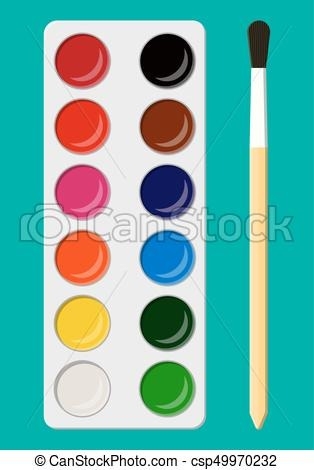 314x470 Set Of Watercolor Paints In Box With Paint Brush. Set Of Vectors - Watercolor Paint Clipart