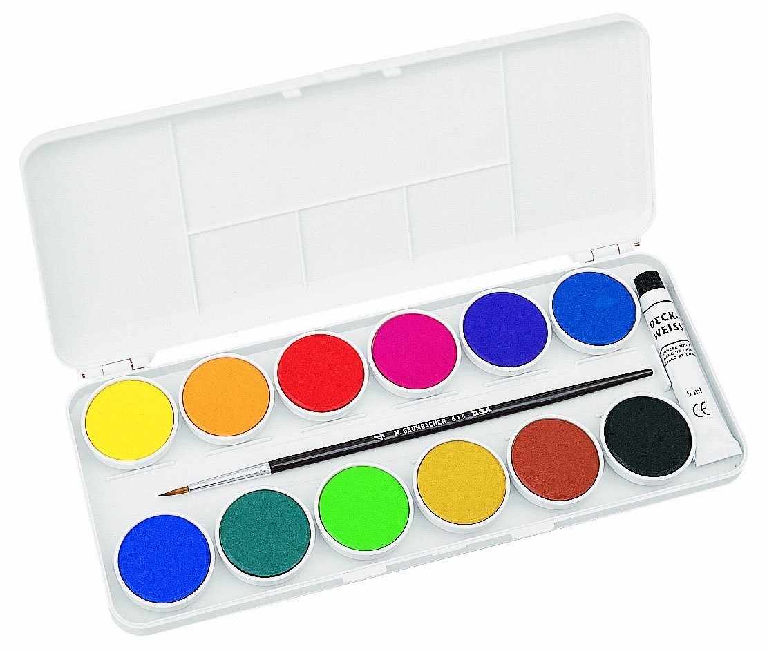 1110x943 Grumbacher Opaque Watercolor Set Of 12 With Palette And Brush - Watercolor Paint Palette