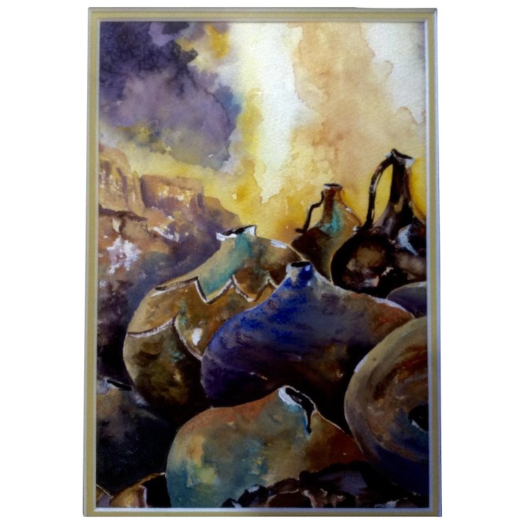 740x740 Loni Conder, Watercolor And Acrylic Painting Of Clay Indian Pots - Watercolor Paint Pots