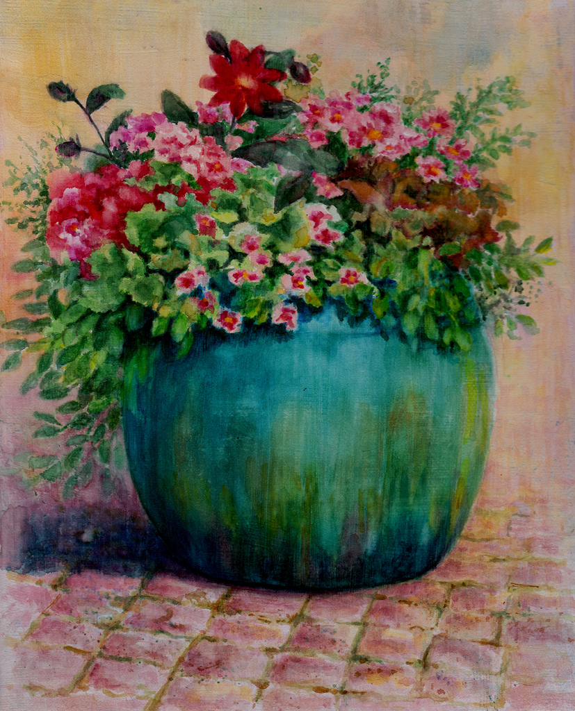 827x1024 Summer Flower Pots Around Langley Watercolor Applied - Watercolor Paint Pots