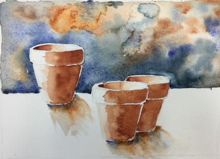 448x324 Terracotta Pots In Watercolor Carol King Drawing, Painting - Watercolor Paint Pots