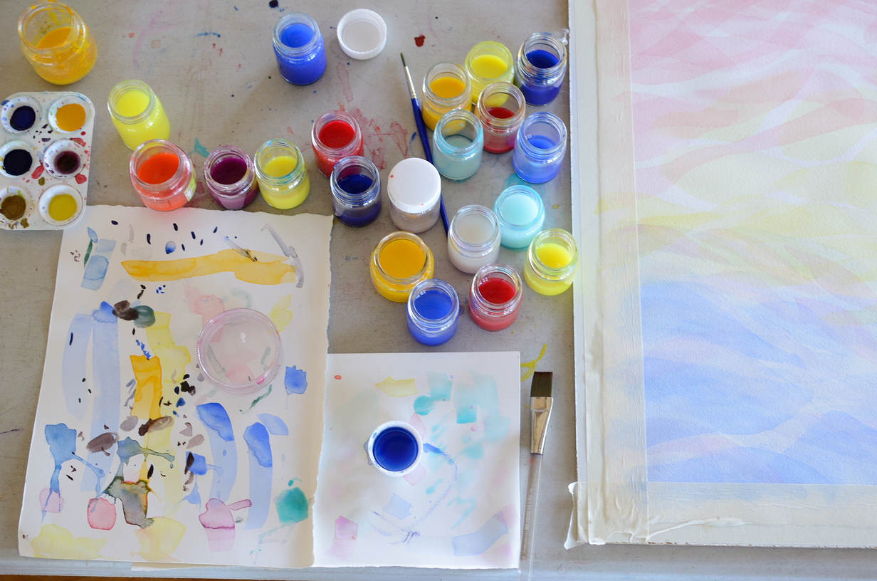 1232x816 Art Paint Pots Shot From Above - Watercolor Paint Pots