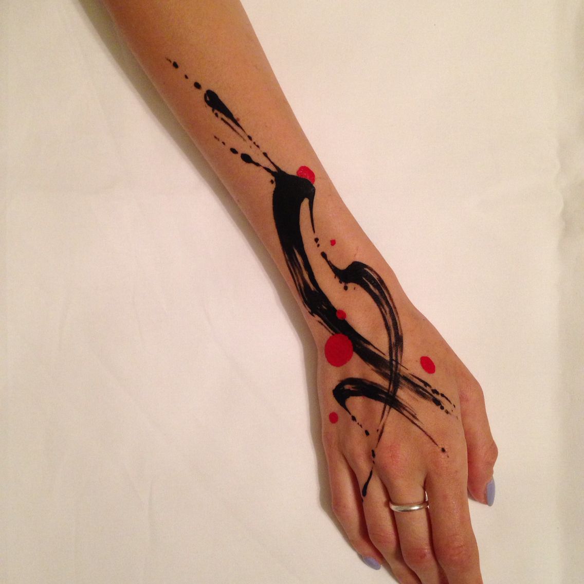 1136x1136 Abstract Watercolor Paint Brush Stroke Tattoo On Girl Hand By Tim - Watercolor Paint Tattoo