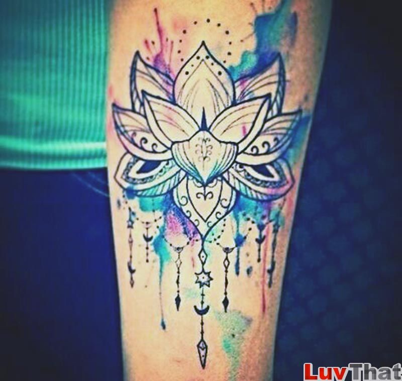 800x758 Watercolor Splashes Flower Tattoo Lotus - Watercolor Paint Tattoo