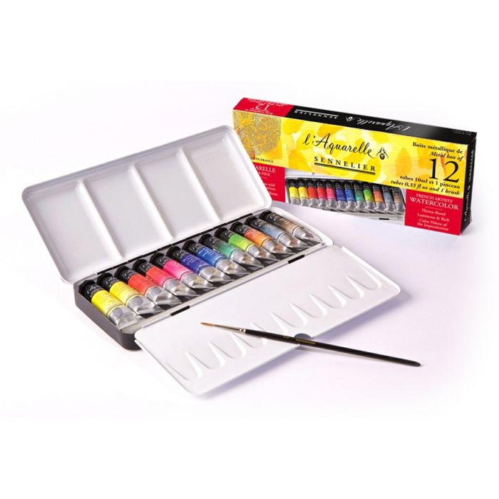 700x700 Sennelier Artists Watercolour Classic 12 Tube Metal Box Set With Brush - Watercolor Paint Tubes
